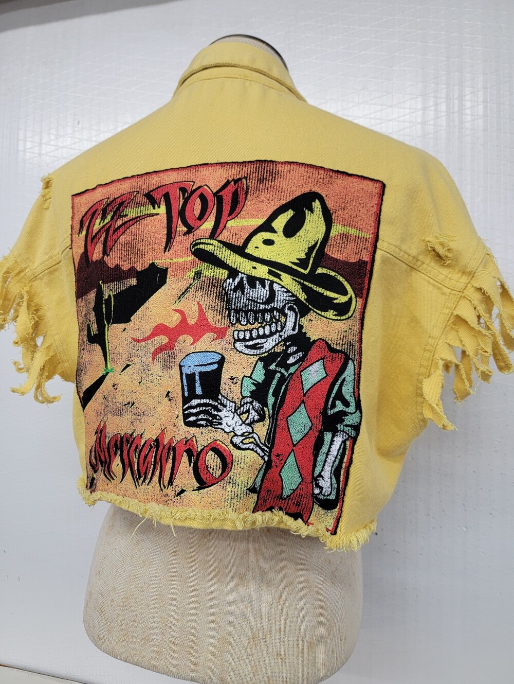 ZZ Top 'Mascarero' Fringe Jean Vest - Upcycled Retro Vintage Band Merc